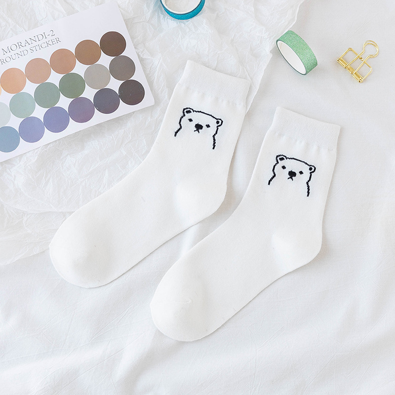 Fall Thin Socks Girls Socks Ins Tide Wild Cartoon Bear Socks Cute Japanese Black And White Socks